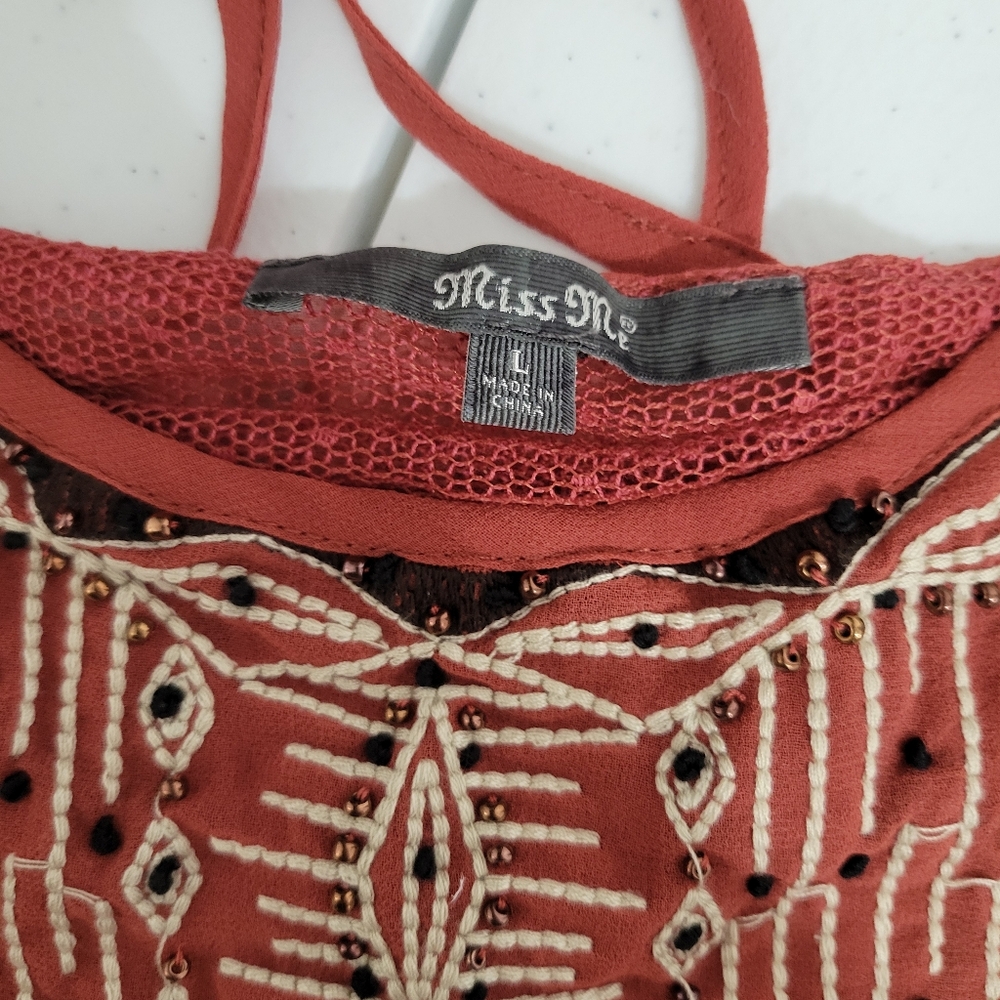 Miss Me Strappy Embroidered Aztec Print Open Back Tank Top Size Large Festival - Picture 3 of 10